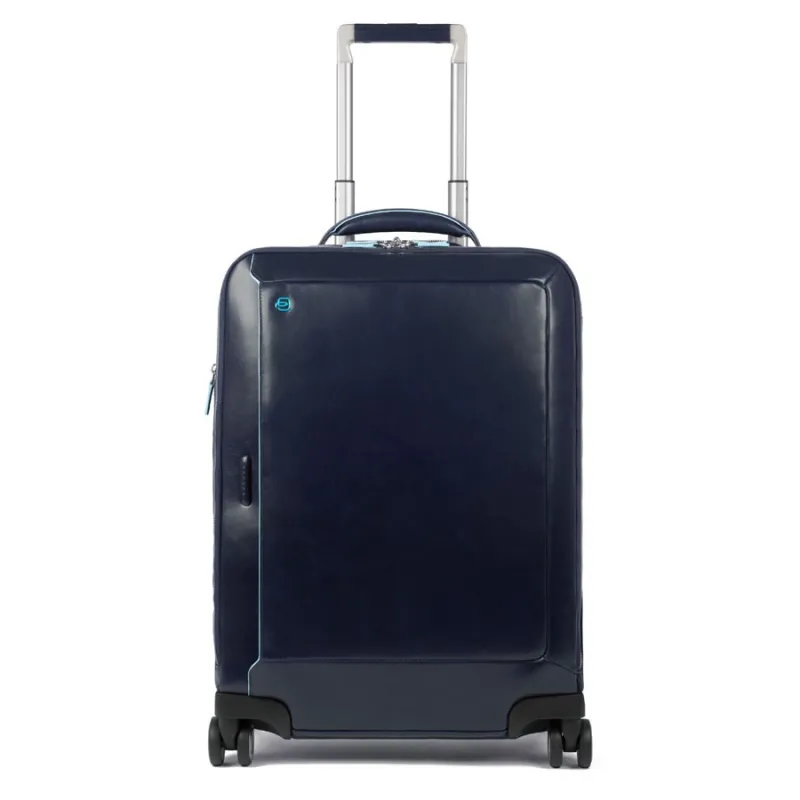 4-wheel leather trolley Blue Square
