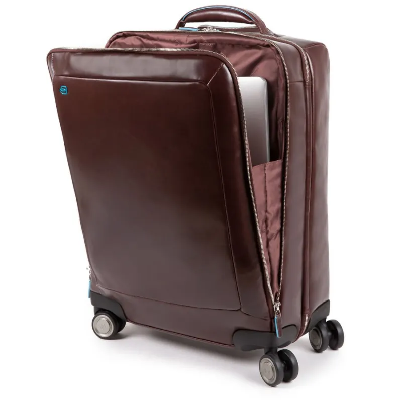 4-wheel leather trolley Blue Square 2