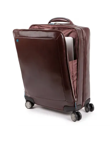 4-wheel leather trolley Blue Square