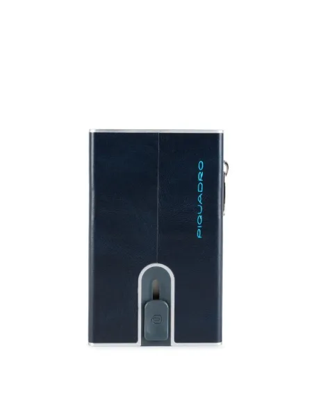 Porta banconote e carte di credito in metallo e pelle blu