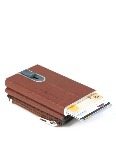Porta carte di credito in metallo con porta banconote e zip cuoio