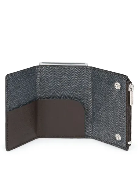 Compact wallet with money pocket dark brown