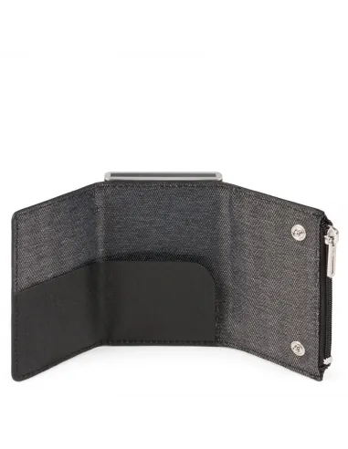 Porta carte di credito in metallo con porta banconote e zip nero