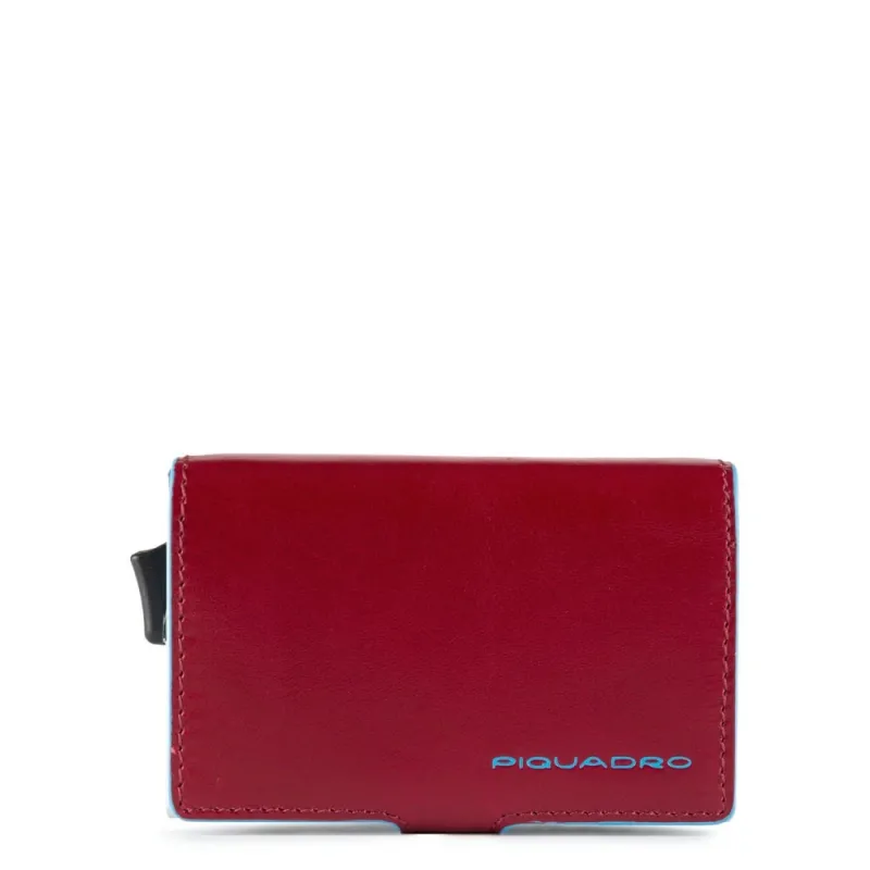 Porta carte di credito singolo in metallo Blue Square rosso