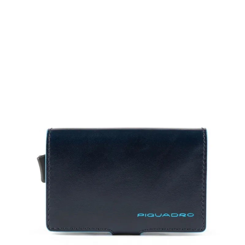 Porta carte di credito singolo in metallo Blue Square blu