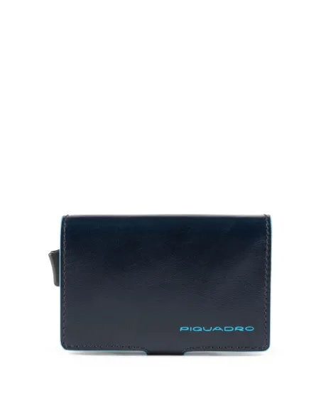 Porta carte di credito singolo in metallo Blue Square blu