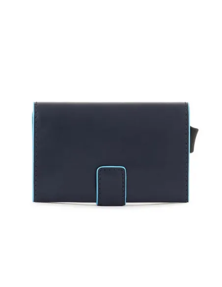 Porta carte di credito singolo in metallo Blue Square blu