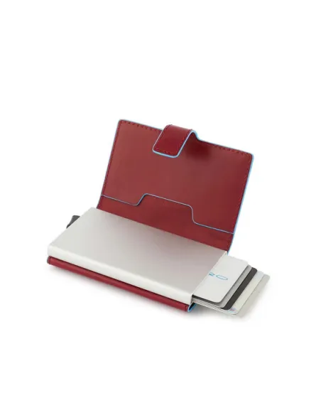 Porta carte di credito singolo in metallo Blue Square rosso