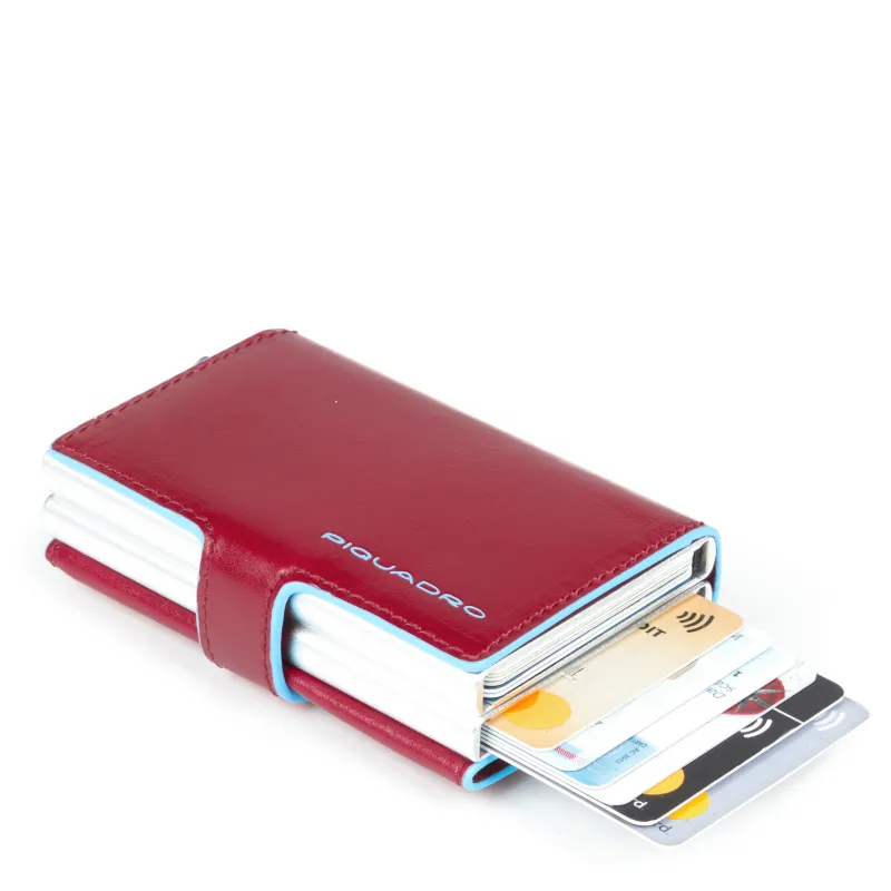 Double compact wallet for credit cards Blue Square red