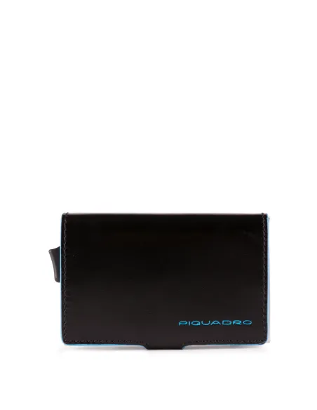 Double compact wallet for credit cards Blue Square black