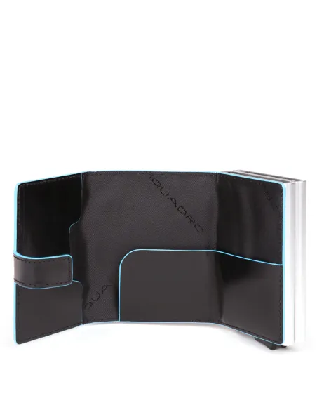 Portacarte di credito doppio in metallo e pelle Blue Square nero