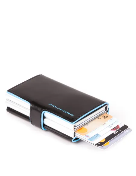 Double compact wallet for credit cards Blue Square black