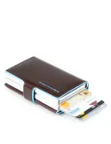 Double compact wallet for credit cards Blue Square dark brown