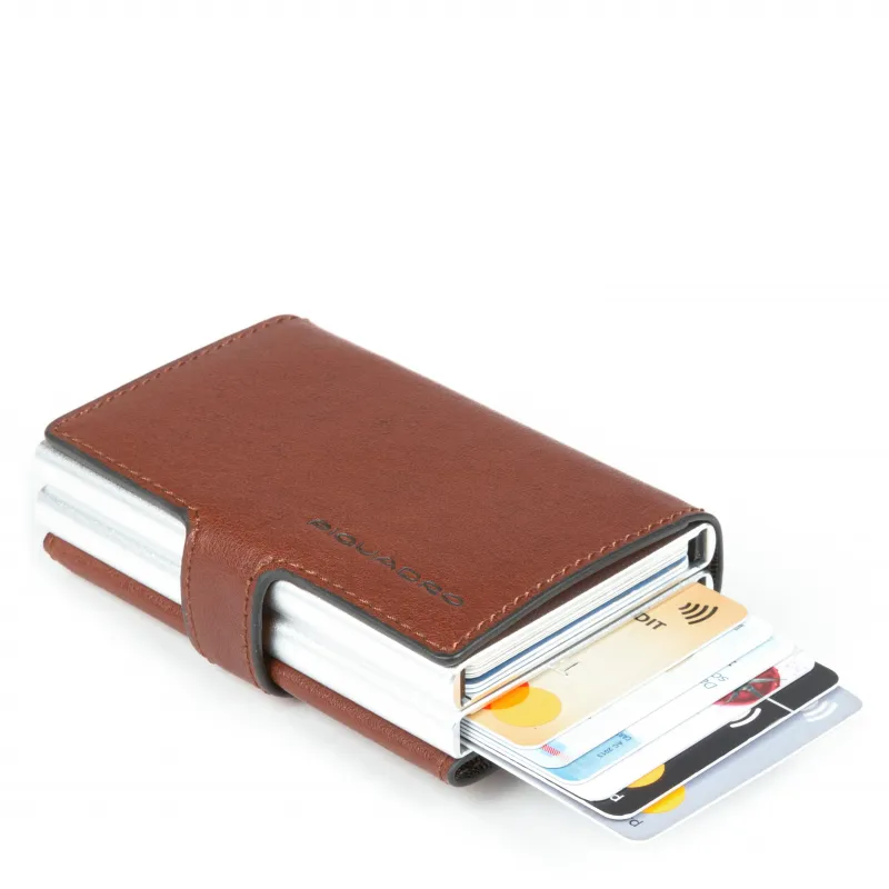 Portacarte di credito doppio in metallo Black Square cuoio