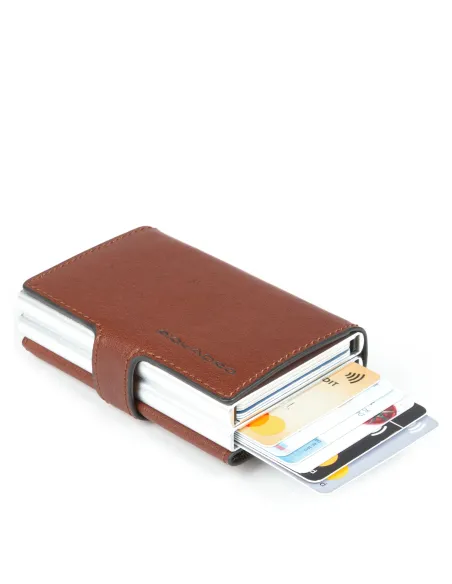 Piquadro B3 Doppeltes Compact Wallet für Kreditkarten mit Schiebe system braun