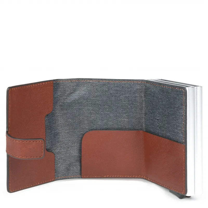 Double compact wallet for credit cards Black Square brown 2