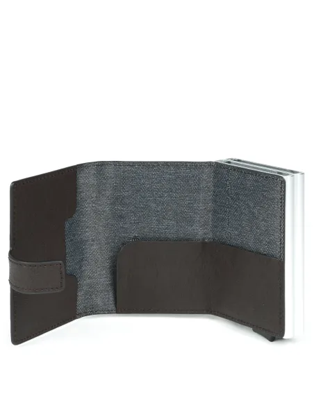 Portacarte di credito doppio in metallo Black Square marrone scuro