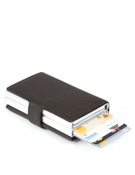Portacarte di credito doppio in metallo Black Square marrone scuro