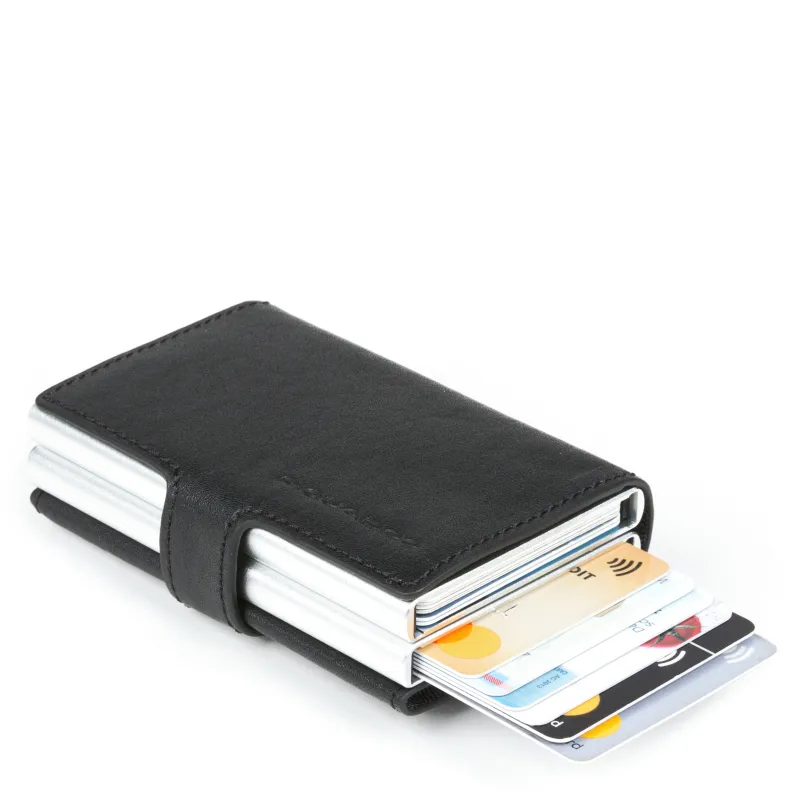 Double compact wallet for credit cards Black Square black