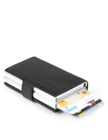 Piquadro B3 Doppeltes Compact Wallet für Kreditkarten mit Schiebe system Schwarz