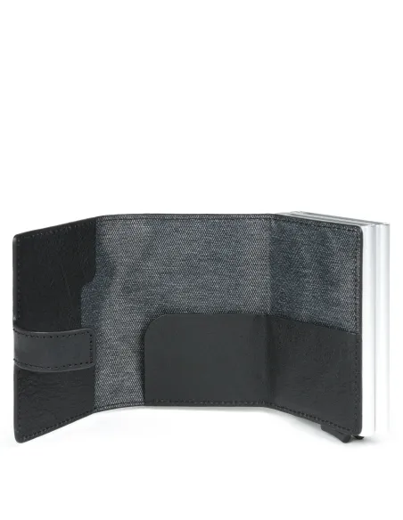 Double compact wallet for credit cards Black Square black