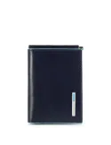 Piquadro Blue square Credit card and cash holder with metal clip blue