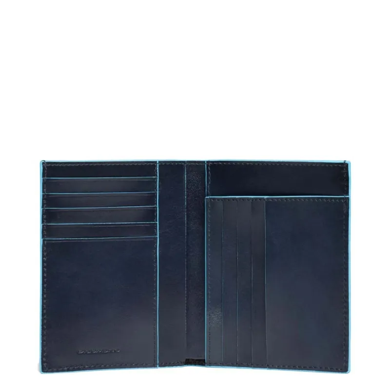 Piquadro vertical wallet from the Blue Square collection blu PU1393B2 open