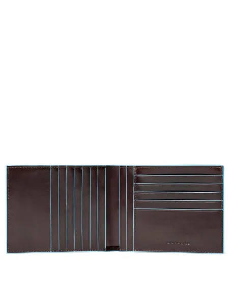 Men's leather wallet with 12 credit card slots Blue Square dark brown