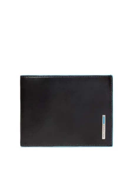 Men's leather wallet with 12 credit card slots Blue Square black