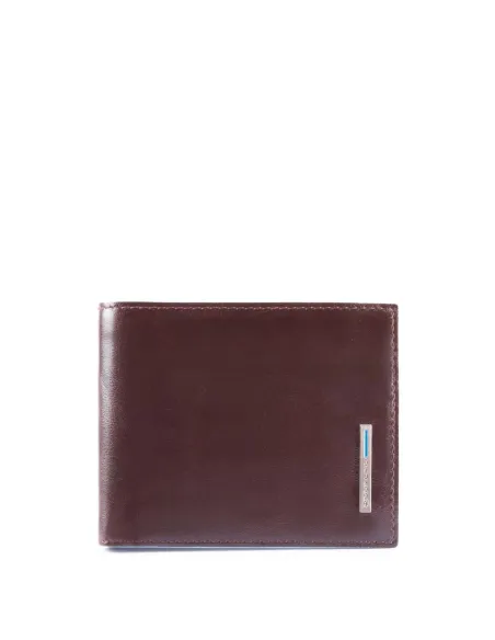 Men's leather wallet with 12 credit card slots Blue Square dark brown