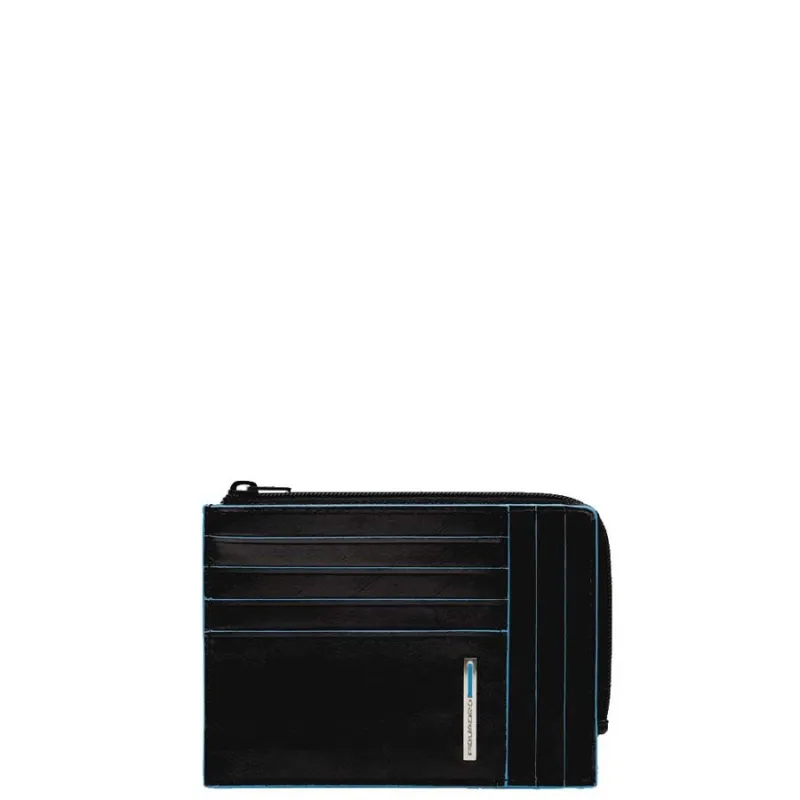 credit card holder with zip pocket piquadro blue square black