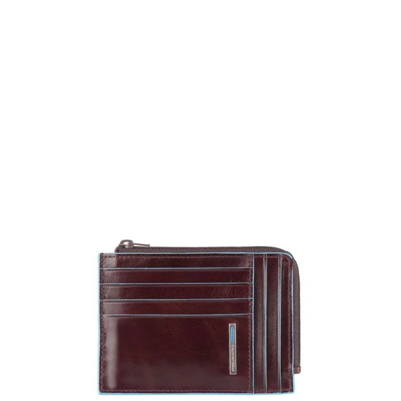 bustina portamonete piquadro con spazi per carte di credito moro