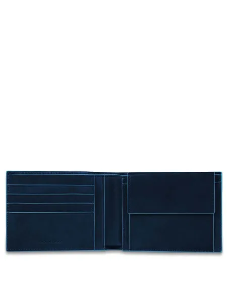 Blue Square Men's wallet with coin purse blu open
