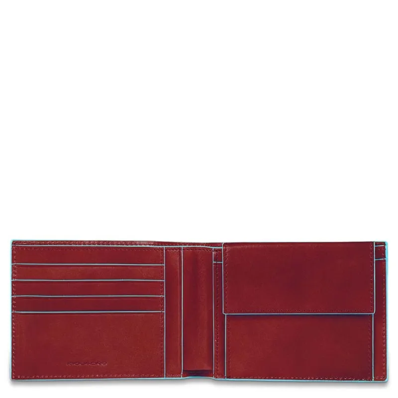 Portafogli uomo Piquadro Blue square con portamonete rosso PU257B2R interno