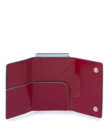 Compact wallet for Cash and credit cards Piquadro Blue Square red PP4891B2R open