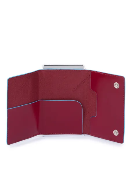 Compact wallet for Cash and credit cards Piquadro Blue Square red PP4891B2R open