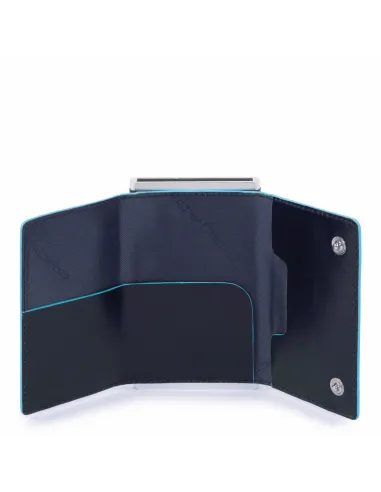 Compact wallet for Cash and credit cards Piquadro Blue Square blu open