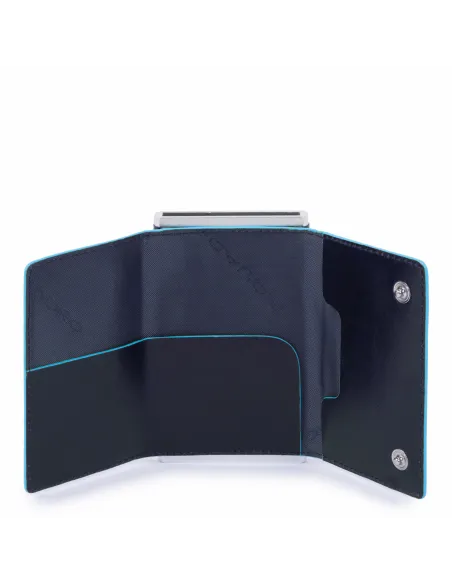 Compact wallet for Cash and credit cards Piquadro Blue Square blu open