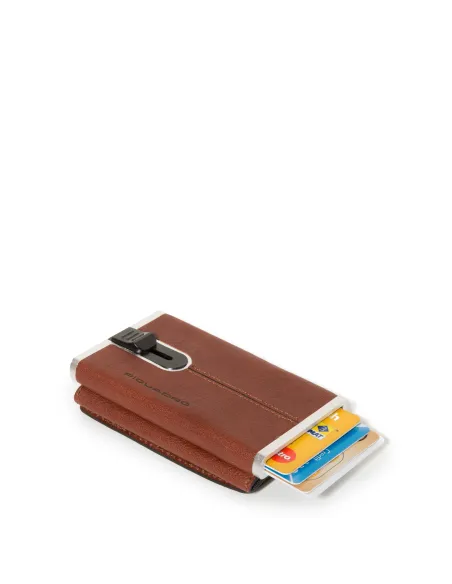 Piquadro Black Square Kreditkartenhalter mit Schiebesystem braun