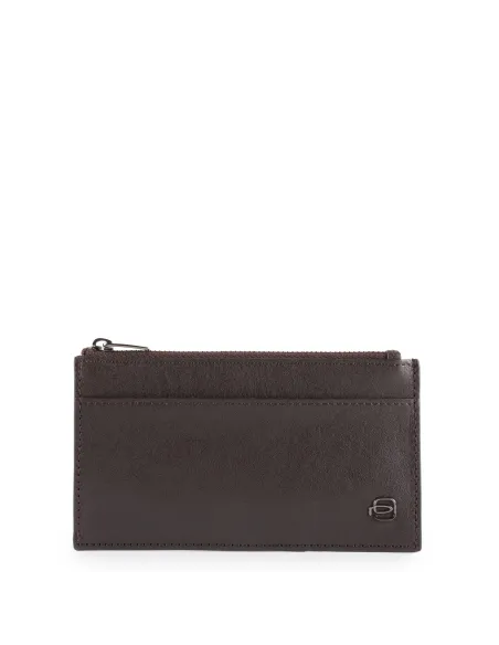 Piquadro Black Square Schmales Kreditkartenetui mit RV-Münzfach Dunkelbraun