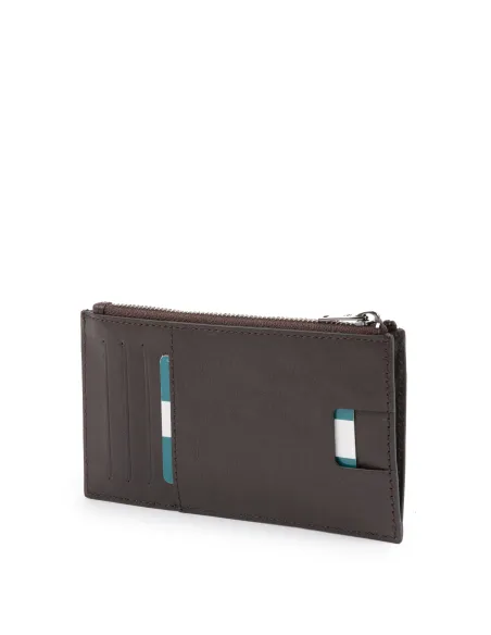 Bustina sottile portacarte di credito con zip Piquadro B3 marrone scuro