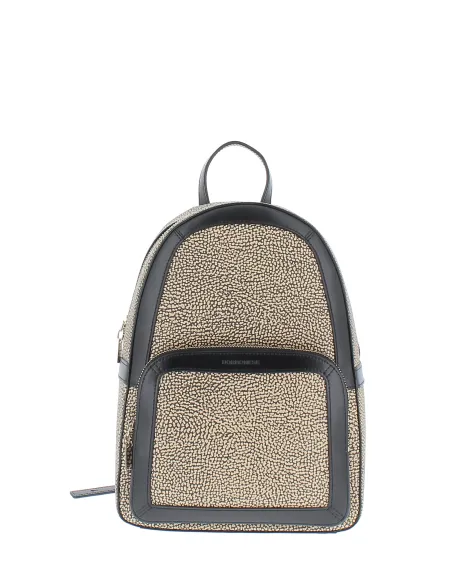 Borbonese Lady's backpack with front pocket with zip OP Natural-Black