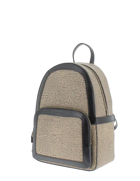 Borbonese Lady's backpack with front pocket with zip OP Natural-Black