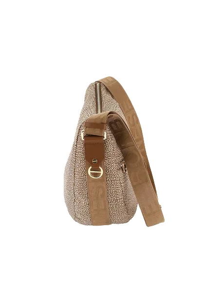 Borbonese Umhängetasche mit verstellbarem Schultergurt beige-braun