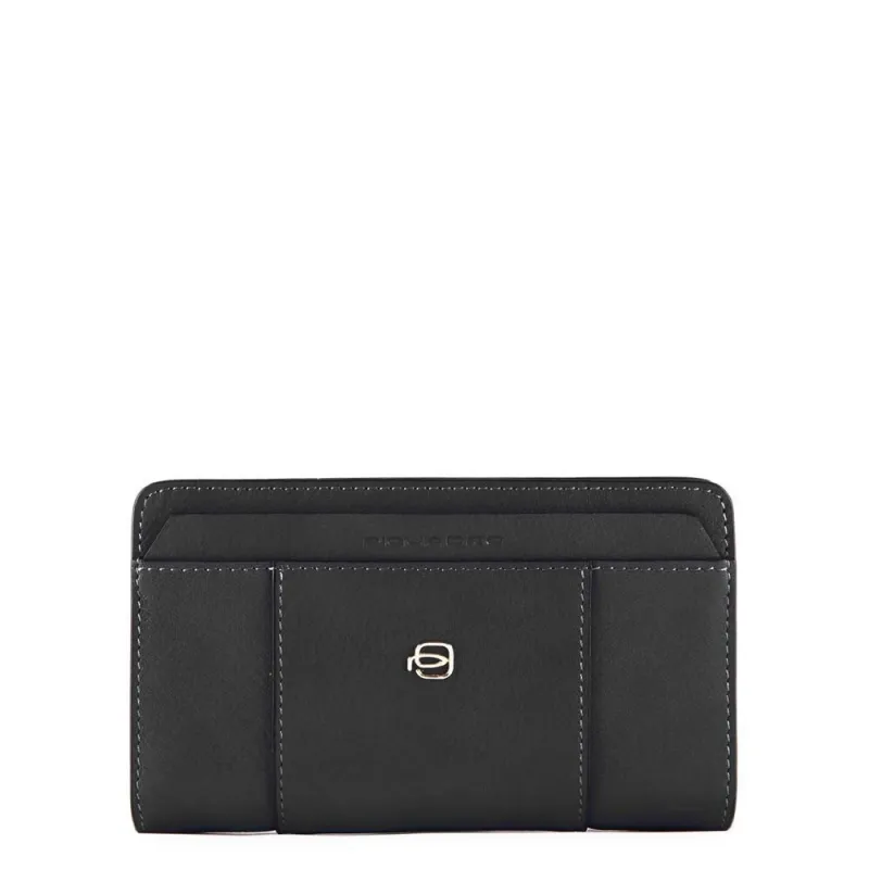 Zip-around women's wallet with four dividers black