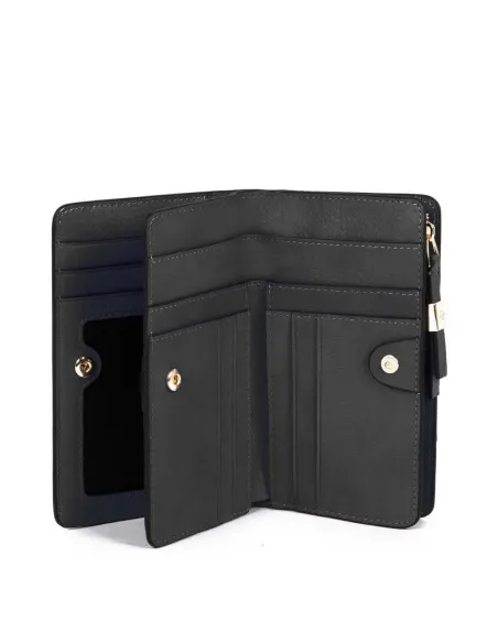 Zip-around women's wallet with four dividers black