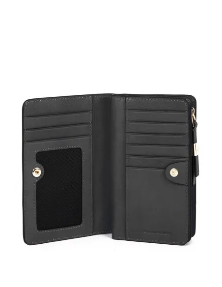 Zip-around women's wallet with four dividers black