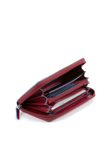 Damengeldbörse mit Reißverschlussöffnung Blue Square rot